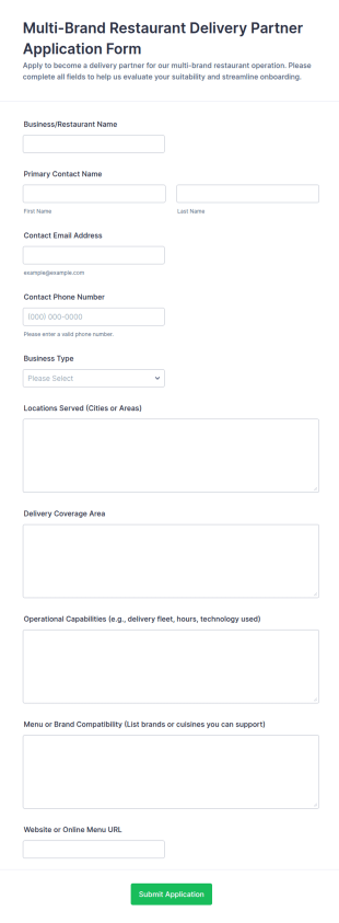 Multi Brand Restaurant Delivery Partner Application Form Template