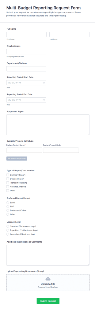 Multi Budget Reporting Request Form Template