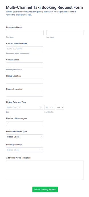 Multi Channel Taxi Booking Request Form Template