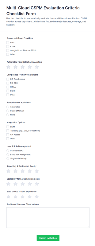 Multi Cloud CSPM Evaluation Criteria Checklist Form Template