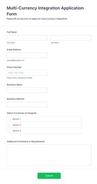 Multi Currency Integration Application Form Template