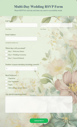 Multi Day Wedding RSVP Form Template