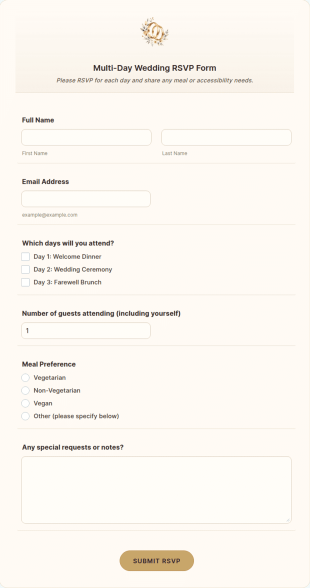 Multi Day Wedding RSVP Form Template