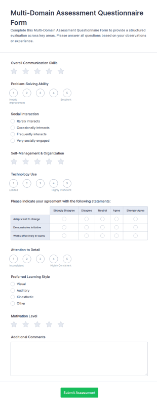 Multi Domain Assessment Questionnaire Form Template