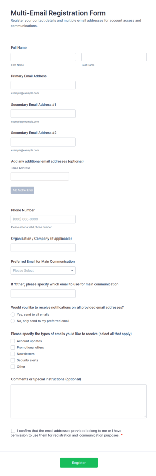 Multi Email Registration Form Template