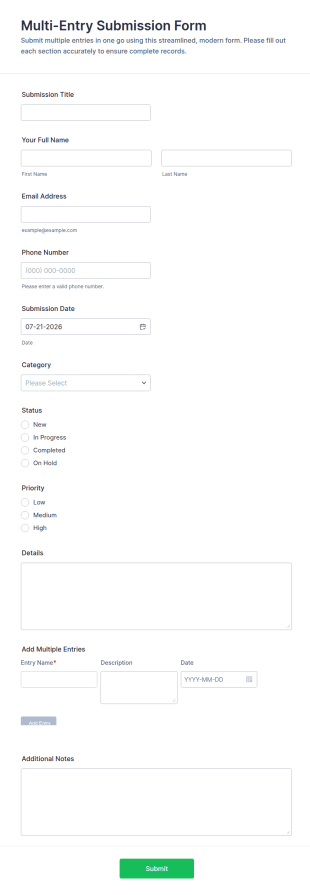 Multi Entry Submission Form Template