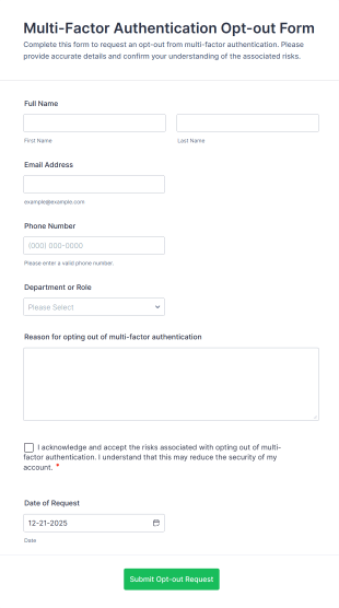 Multi Factor Authentication Opt Out Form Template