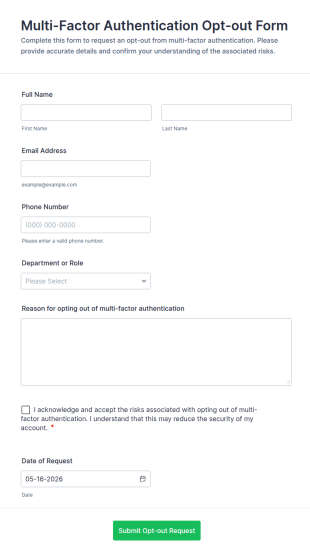 Multi Factor Authentication Opt Out Form Template