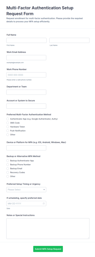 Multi Factor Authentication Setup Request Form Template