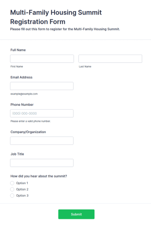 Multi Family Housing Summit Registration Form Template