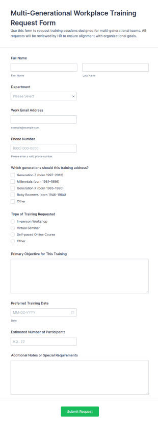 Multi Generational Workplace Training Request Form Template