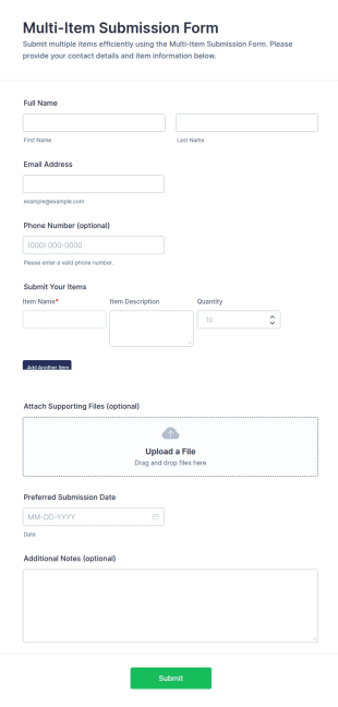 Multi Item Submission Form Template