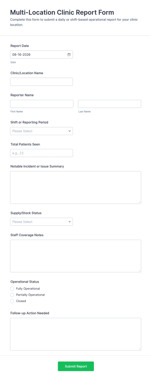 Multi Location Clinic Report Form Template