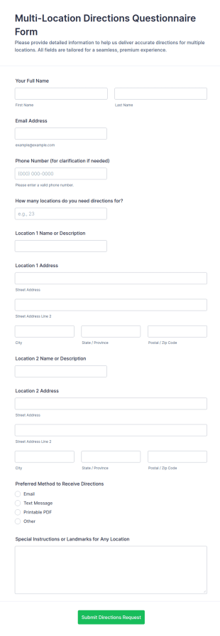 Multi Location Directions Questionnaire Form Template