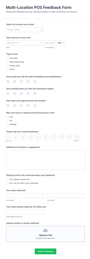 Multi Location POS Feedback Form Template