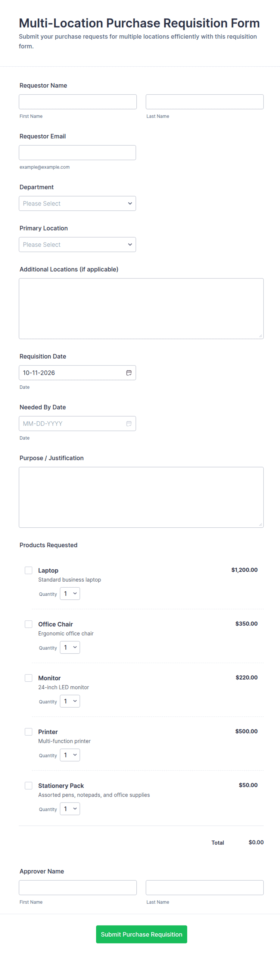 Multi-Location Purchase Requisition Form Template | Jotform