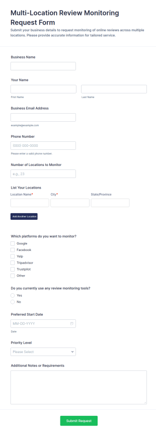 Multi Location Review Monitoring Request Form Template