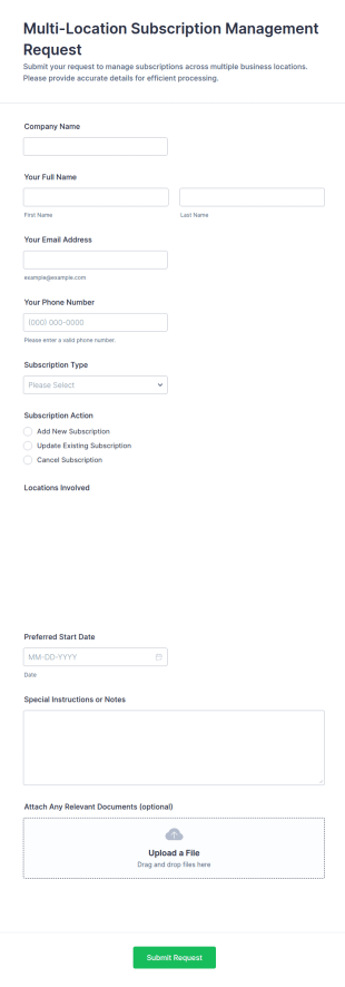 Multi Location Subscription Management Request Form Template