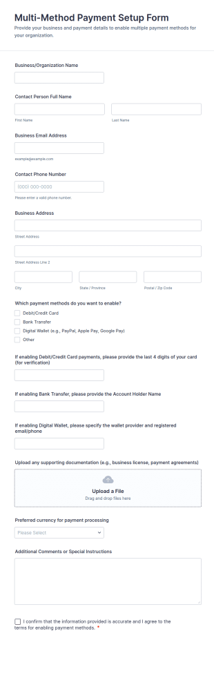 Multi Method Payment Setup Form Template