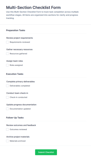 Multi Section Checklist Form Template