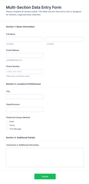 Multi Section Data Entry Form Template