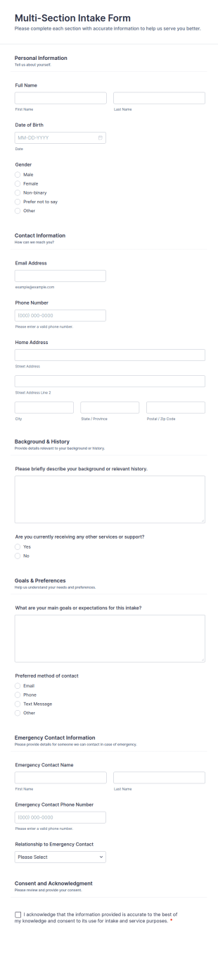 Multi Section Intake Form Template
