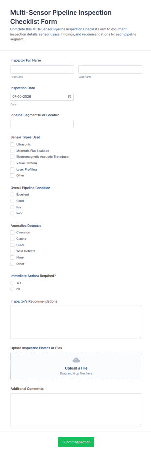 Multi Sensor Pipeline Inspection Checklist Form Template