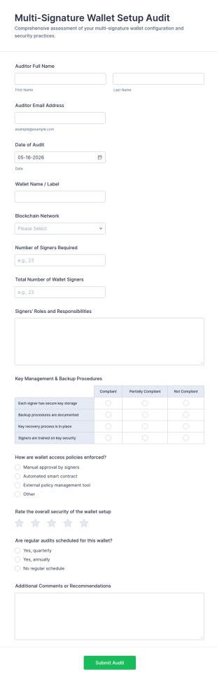 Multi Signature Wallet Setup Audit Form Template
