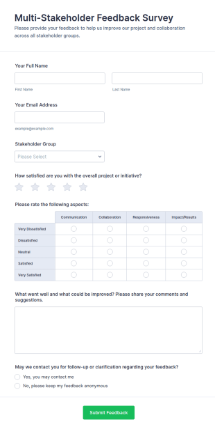 Multi Stakeholder Feedback Survey Form Template