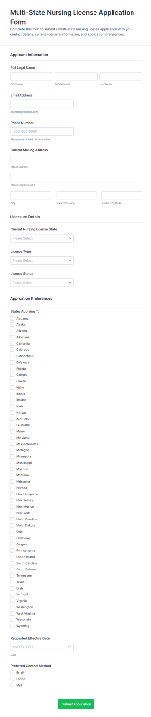 Multi State Nursing License Application Form Template