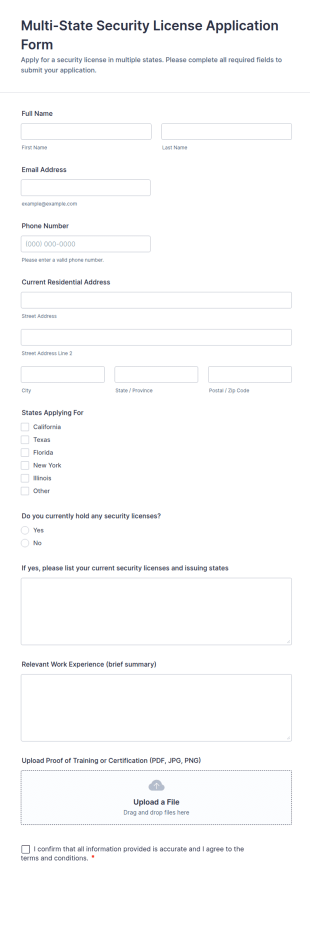 Multi State Security License Application Form Template