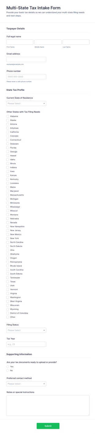 Multi State Tax Intake Form Template