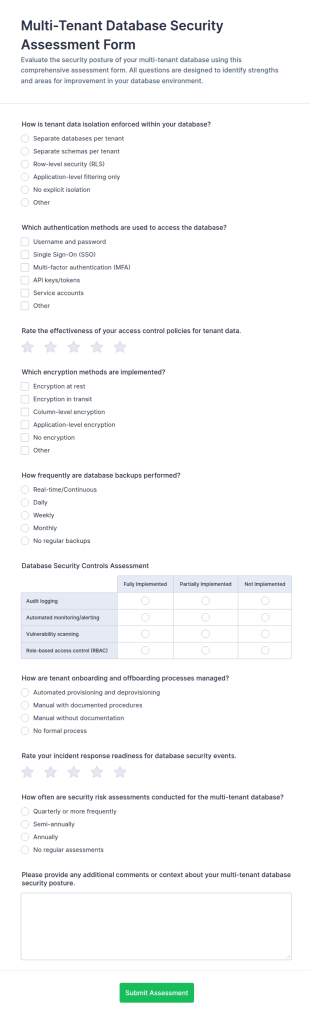 Multi Tenant Database Security Assessment Form Template