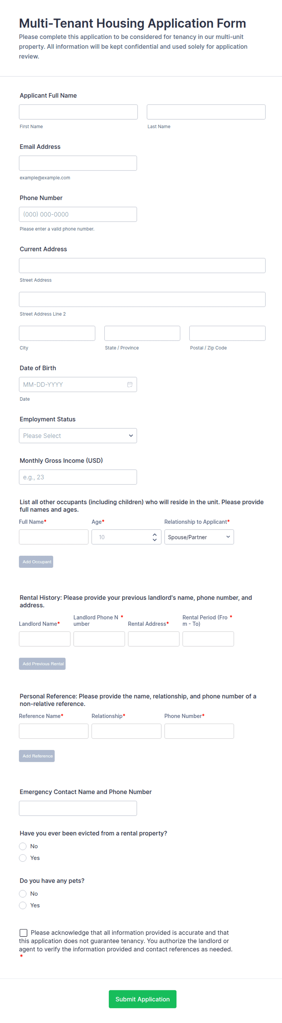 Multi-Tenant Housing Application Form Template | Jotform