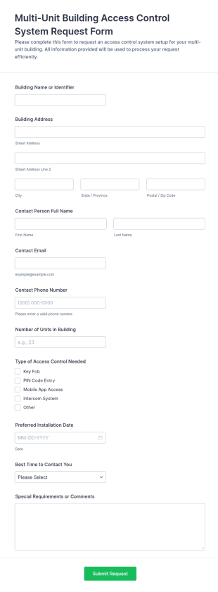 Multi Unit Building Access Control System Request Form Template