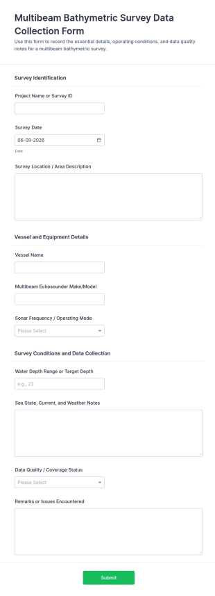 Multibeam Bathymetric Survey Data Collection Form Template
