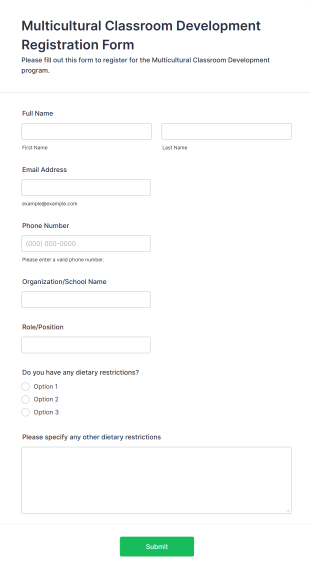 Multicultural Classroom Development Registration Form Template