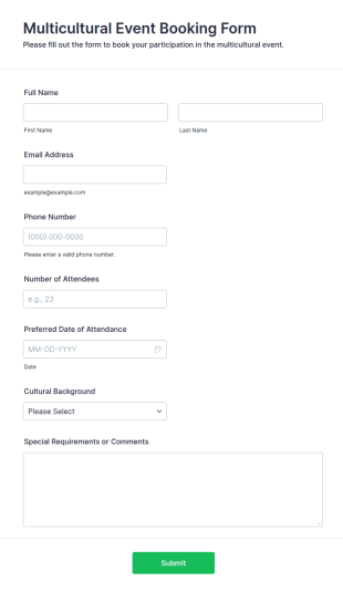 Multicultural Event Booking Form Template