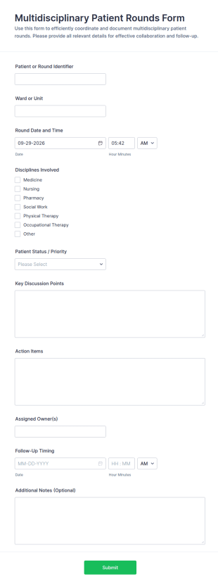 Multidisciplinary Patient Rounds Form Template