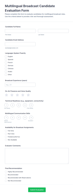 Multilingual Broadcast Candidate Evaluation Form Template