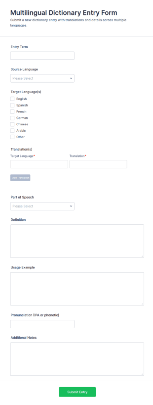 Multilingual Dictionary Entry Form Template