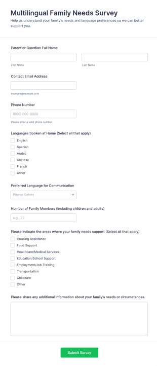 Multilingual Family Needs Survey Form Template