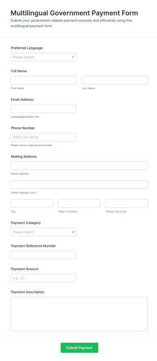 Multilingual Government Payment Form Template