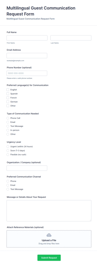 Multilingual Guest Communication Request Form Template