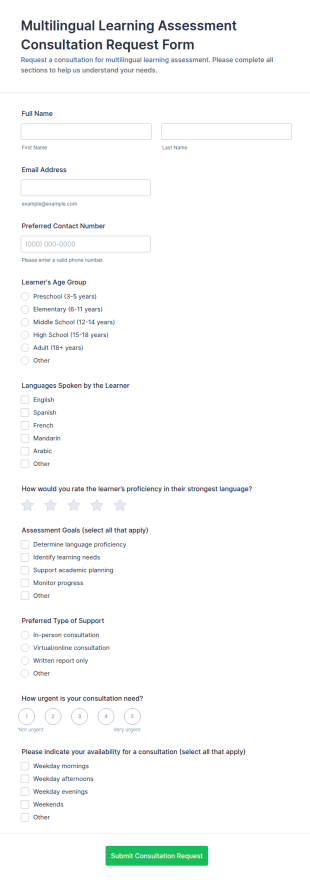 Multilingual Learning Assessment Consultation Request Form Template