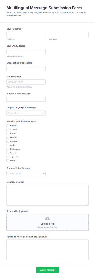 Multilingual Message Submission Form Template