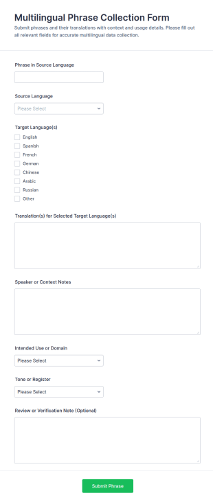 Multilingual Phrase Collection Form Template