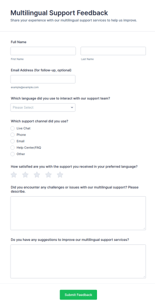 Multilingual Support Feedback Form Template