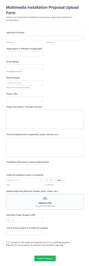 Multimedia Installation Proposal Upload Form Template