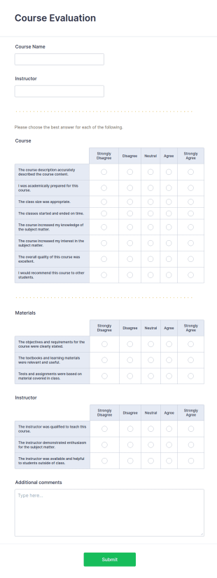 MultiPage Course Evaluation Form Template